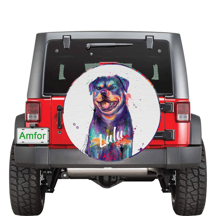 Custom Pet Name Personalized Watercolor Rottweiler Dog Car Tire Cover