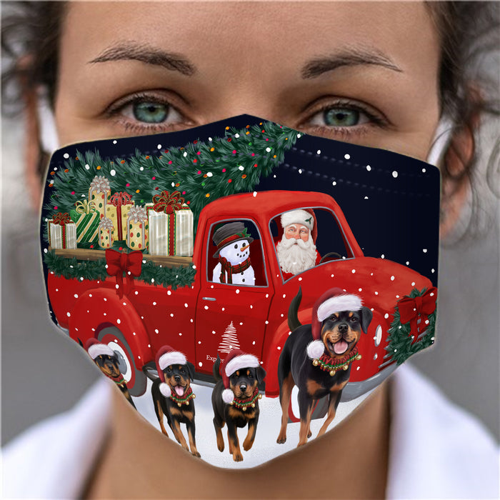 Christmas Express Delivery Red Truck Running Rottweiler Dogs Face Mask FM49892