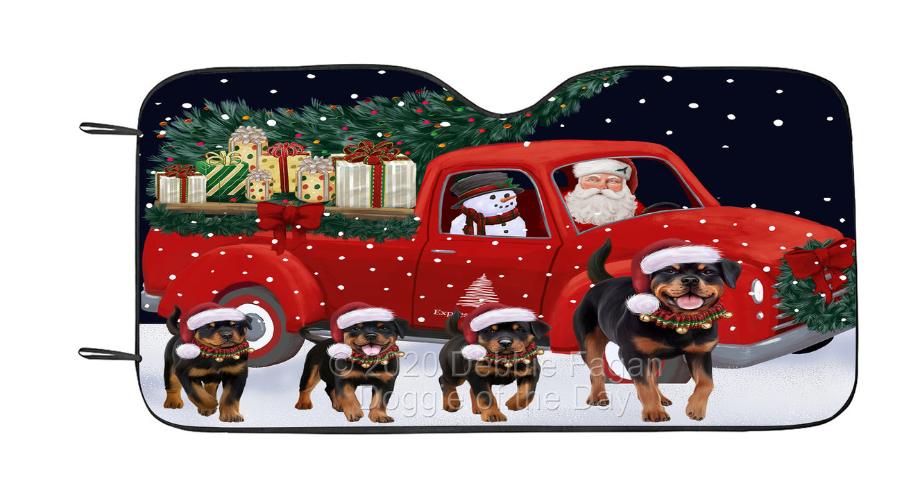 Christmas Express Delivery Red Truck Running Rottweiler Dog Car Sun Shade Cover Curtain