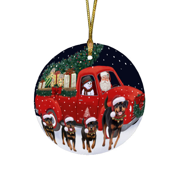 Christmas Express Delivery Red Truck Running Rottweiler Dogs Round Flat Christmas Ornament RFPOR57773
