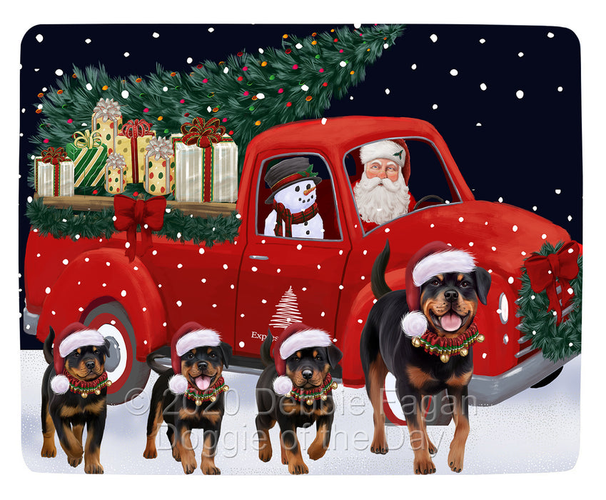 Christmas Express Delivery Red Truck Running Rottweiler Dogs Blanket BLNKT141933