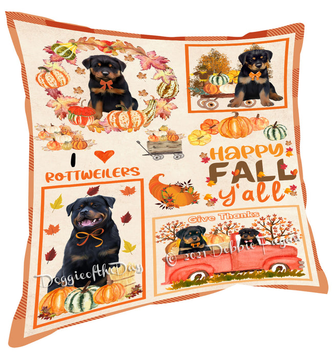 Happy Fall Y'all Pumpkin Rottweiler Dogs Pillow with Top Quality High-Resolution Images - Ultra Soft Pet Pillows for Sleeping - Reversible & Comfort - Ideal Gift for Dog Lover - Cushion for Sofa Couch Bed - 100% Polyester