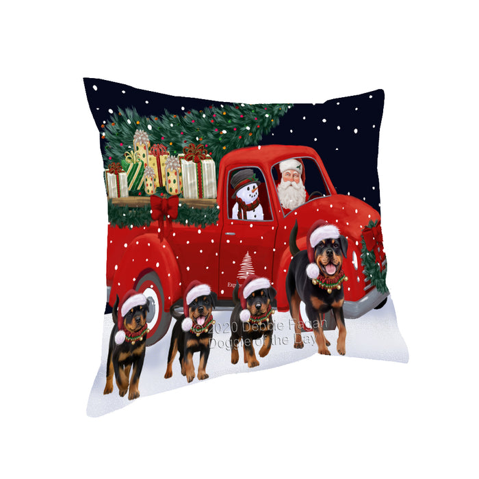 Christmas Express Delivery Red Truck Running Rottweiler Dogs Pillow PIL86176