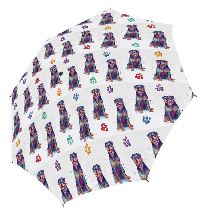 Watercolor Mini Rottweiler DogsSemi-Automatic Foldable Umbrella