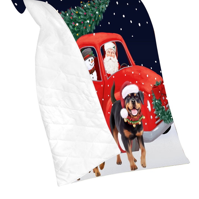 Christmas Express Delivery Red Truck Running Rottweiler Dogs Lightweight Soft Bedspread Coverlet Bedding Quilt QUILT60031