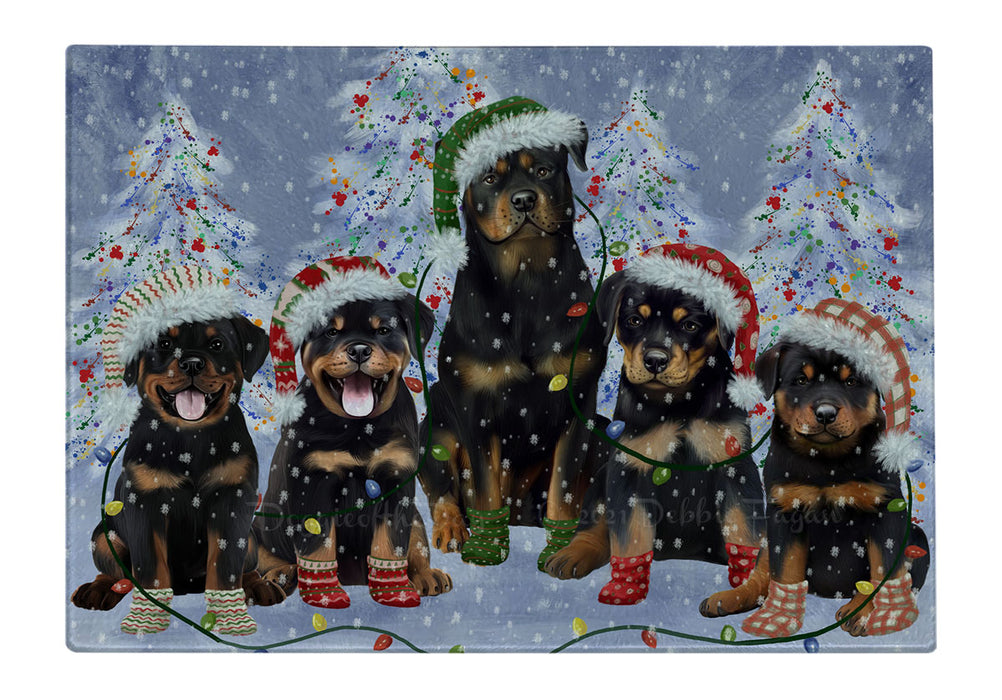 Christmas Lights and Rottweiler Dogs Cutting Board - For Kitchen - Scratch & Stain Resistant - Designed To Stay In Place - Easy To Clean By Hand - Perfect for Chopping Meats, Vegetables