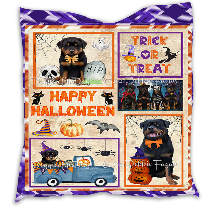 Happy Halloween Trick or Treat Pumpkin Rottweiler Dogs Lightweight Soft Bedspread Coverlet Bedding Quilt QUILT61046
