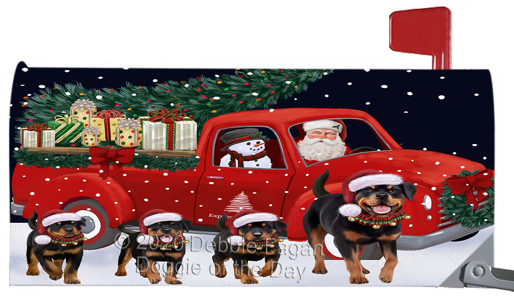 Christmas Express Delivery Red Truck Running Rottweiler Dog Magnetic Mailbox Cover Both Sides Pet Theme Printed Decorative Letter Box Wrap Case Postbox Thick Magnetic Vinyl Material