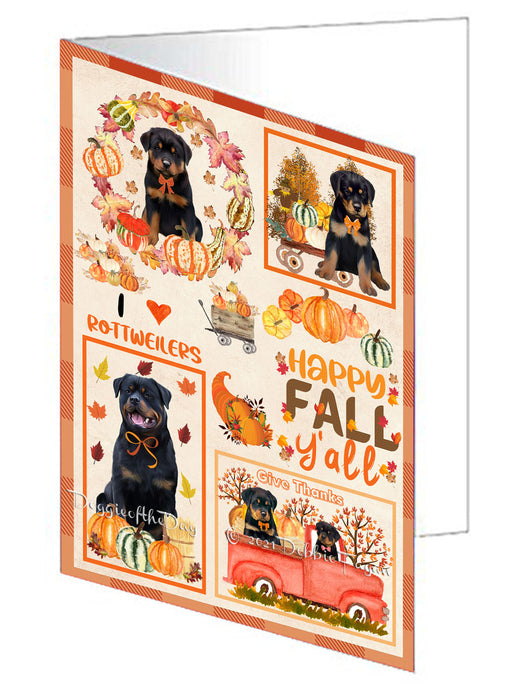 Happy Fall Y'all Pumpkin Rottweiler Dogs Handmade Artwork Assorted Pets Greeting Cards and Note Cards with Envelopes for All Occasions and Holiday Seasons GCD77096