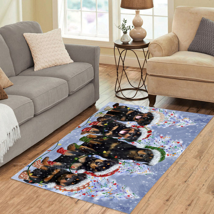 Christmas Lights and Rottweiler Dogs Area Rug - Ultra Soft Cute Pet Printed Unique Style Floor Living Room Carpet Decorative Rug for Indoor Gift for Pet Lovers