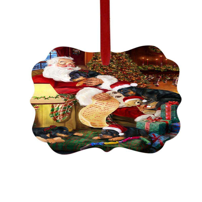 Rottweilers Dog and Puppies Sleeping with Santa Double-Sided Photo Benelux Christmas Ornament LOR49310