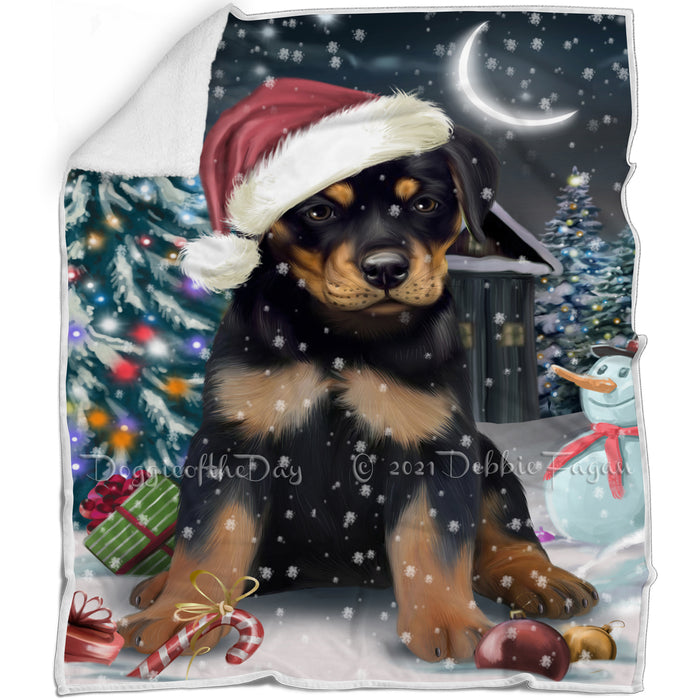 Have a Holly Jolly Christmas Rottweilers Dog in Holiday Background Blanket D030