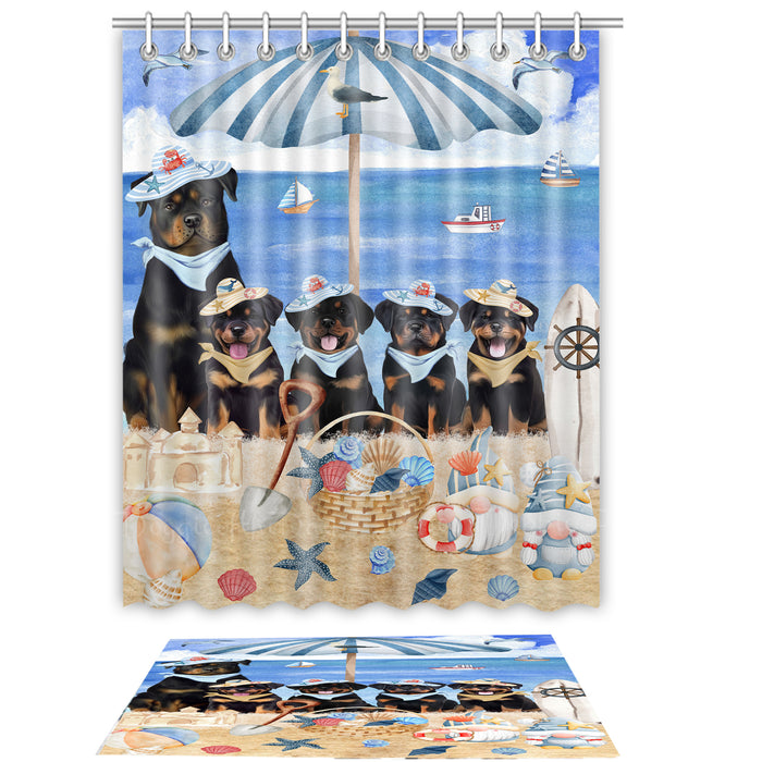 Rottweiler Shower Curtain & Bath Mat Set, Custom, Explore a Variety of Designs, Personalized, Curtains with hooks and Rug Bathroom Decor, Halloween Gift for Dog Lovers