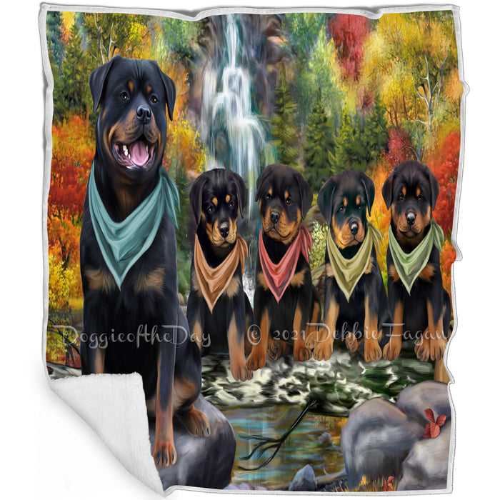 Scenic Waterfall Rottweilers Dog Blanket BLNKT84198
