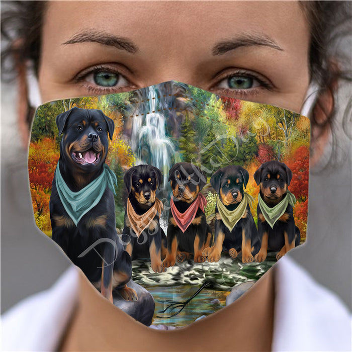 Scenic Waterfall Rottweiler Dogs Face Mask FM49330