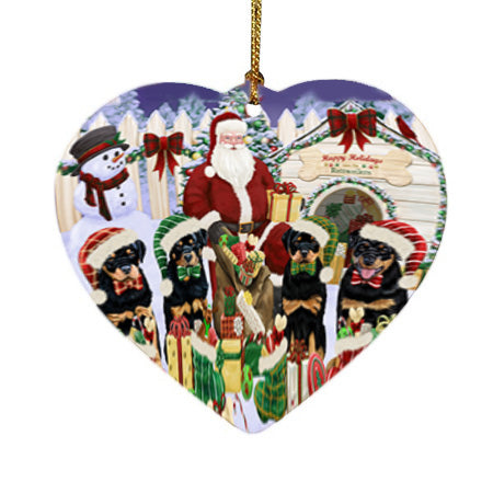 Happy Holidays Christmas Rottweilers Dog House Gathering Heart Christmas Ornament HPORA58515