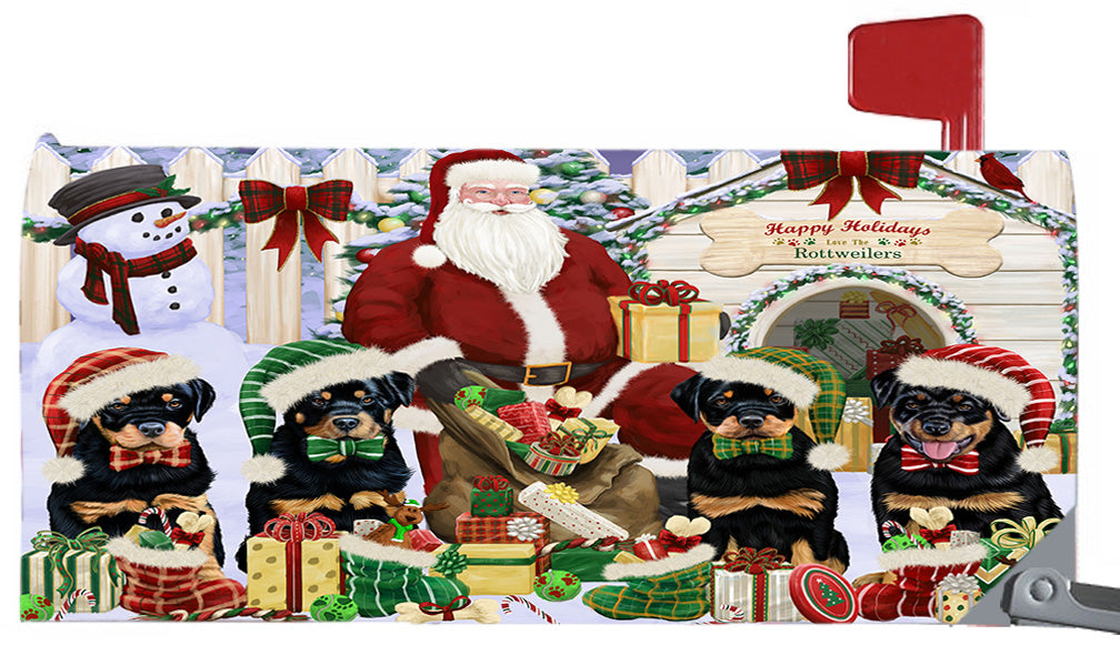 Happy Holidays Christmas Rottweiler Dogs House Gathering 6.5 x 19 Inches Magnetic Mailbox Cover Post Box Cover Wraps Garden Yard Décor MBC48838