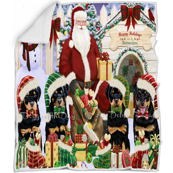 Happy Holidays Christmas Rottweilers Dog House Gathering Blanket BLNKT85602