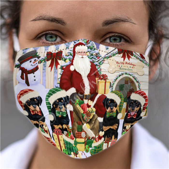 Happy Holidays Christmas Rottweiler Dogs House Gathering Face Mask FM48274