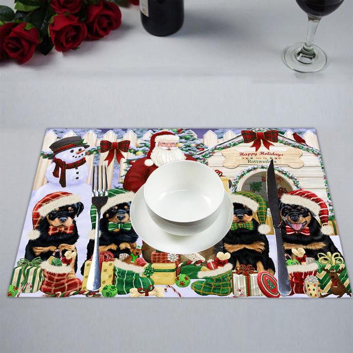 Happy Holidays Christmas Rottweiler Dogs House Gathering Placemat