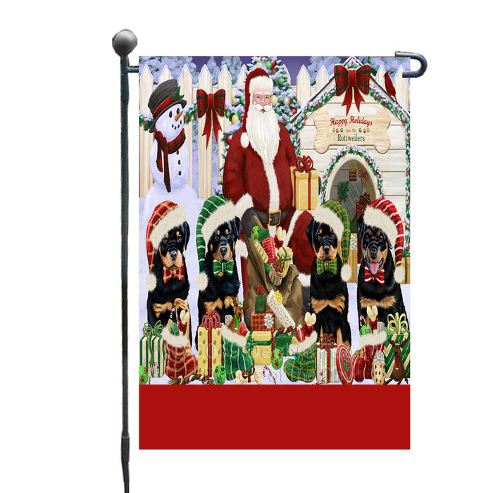 Personalized Happy Holidays Christmas Rottweiler Dogs House Gathering Custom Garden Flags GFLG-DOTD-A58549