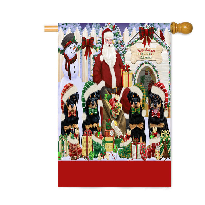 Personalized Happy Holidays Christmas Rottweiler Dogs House Gathering Custom House Flag FLG-DOTD-A58605