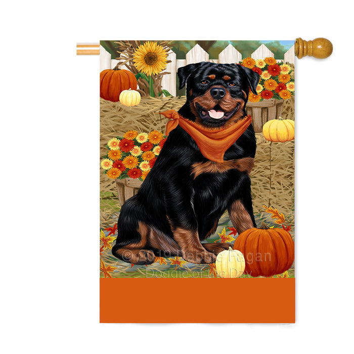 Personalized Fall Autumn Greeting Rottweiler Dog with Pumpkins Custom House Flag FLG-DOTD-A62078