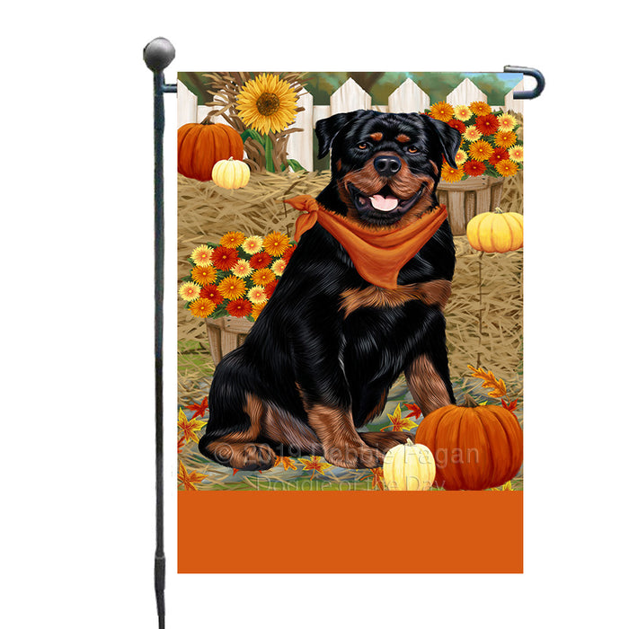 Personalized Fall Autumn Greeting Rottweiler Dog with Pumpkins Custom Garden Flags GFLG-DOTD-A62022