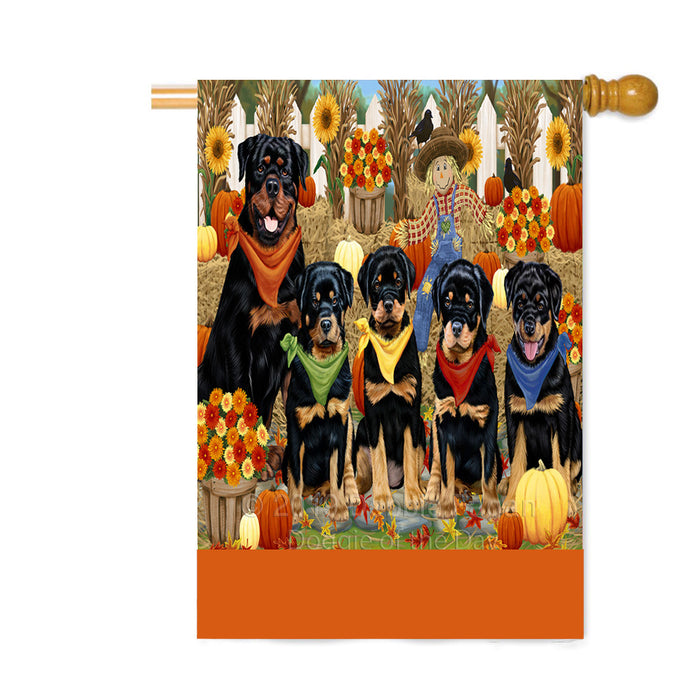 Personalized Fall Festive Gathering Rottweiler Dogs with Pumpkins Custom House Flag FLG-DOTD-A62079