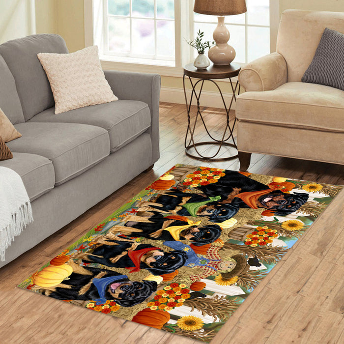 Fall Festive Harvest Time Gathering Rottweiler Dogs Area Rug