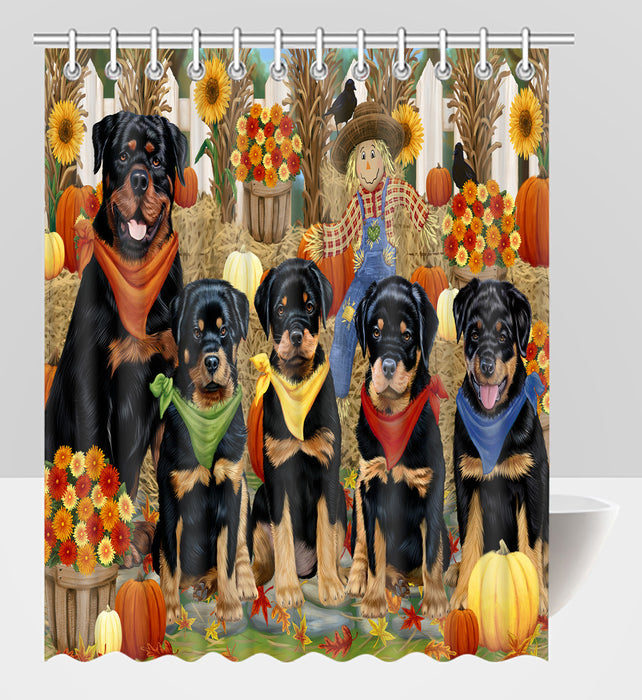 Fall Festive Harvest Time Gathering Rottweiler Dogs Shower Curtain