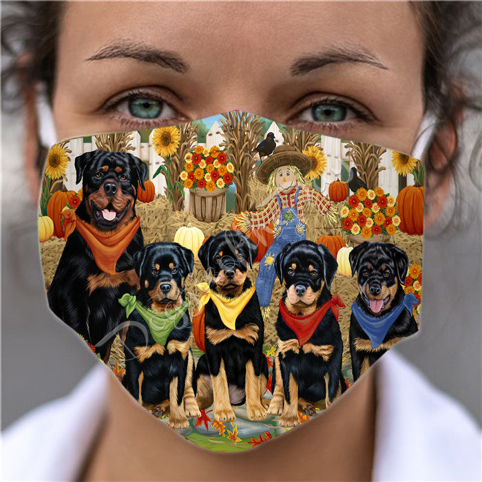 Fall Festive Harvest Time Gathering  Rottweiler Dogs Face Mask FM48563
