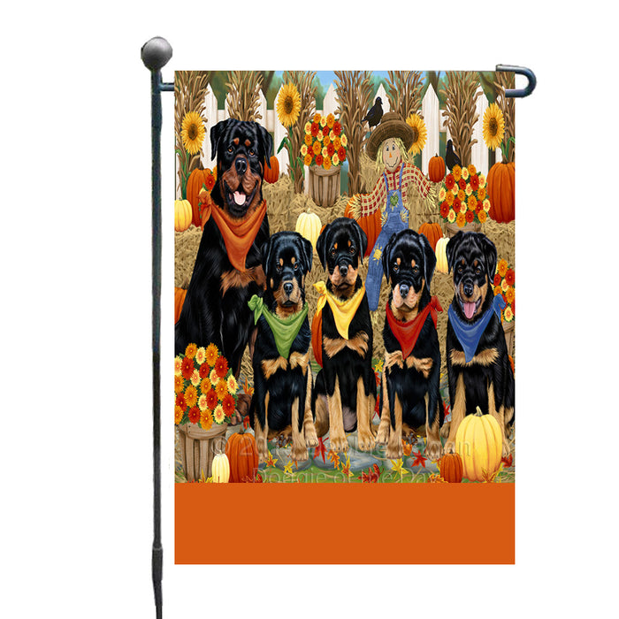 Personalized Fall Festive Gathering Rottweiler Dogs with Pumpkins Custom Garden Flags GFLG-DOTD-A62023