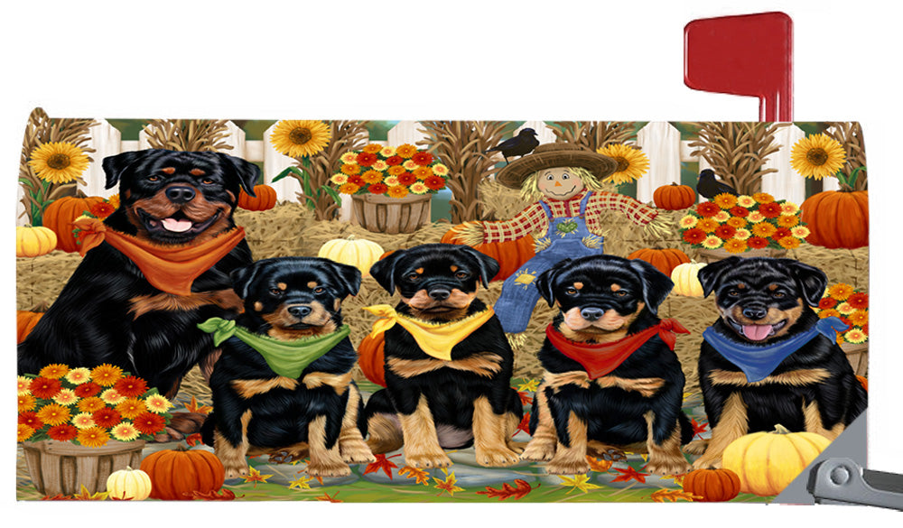Fall Festive Harvest Time Gathering Rottweiler Dogs 6.5 x 19 Inches Magnetic Mailbox Cover Post Box Cover Wraps Garden Yard Décor MBC49108
