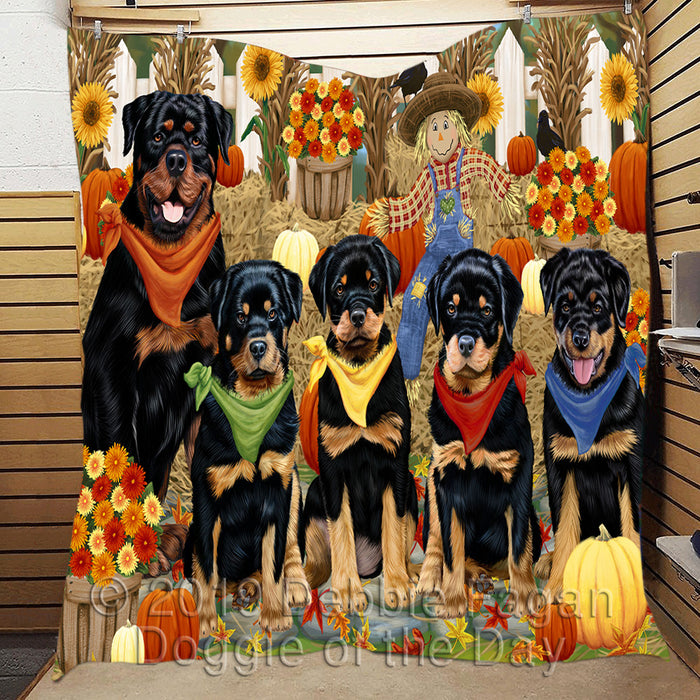 Fall Festive Harvest Time Gathering Rottweiler Dogs Quilt