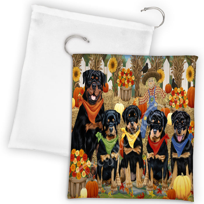 Fall Festive Harvest Time Gathering Rottweiler Dogs Drawstring Laundry or Gift Bag LGB48430