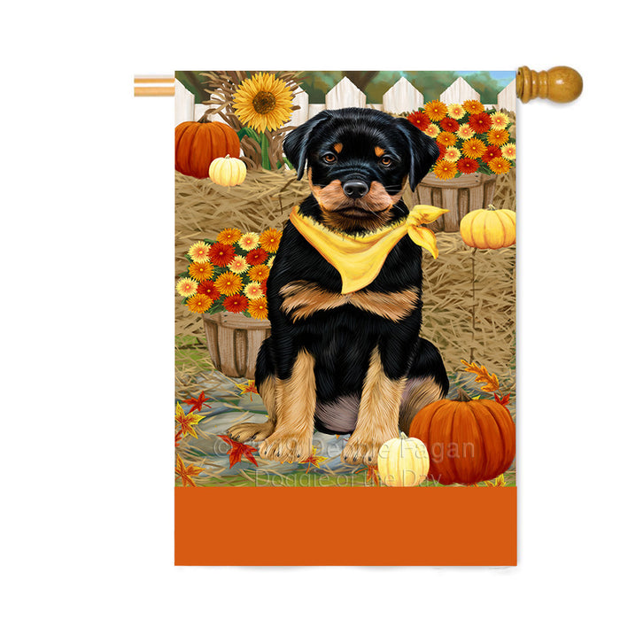 Personalized Fall Autumn Greeting Rottweiler Dog with Pumpkins Custom House Flag FLG-DOTD-A62080