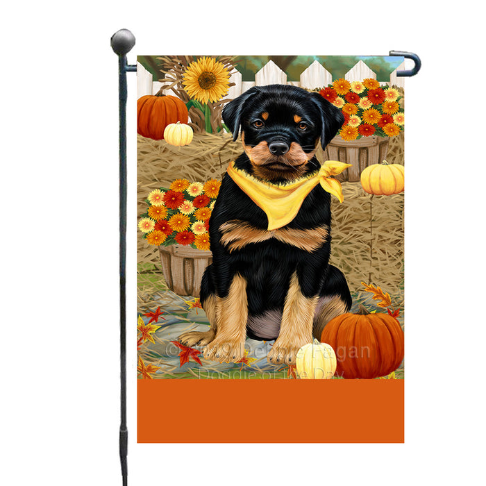 Personalized Fall Autumn Greeting Rottweiler Dog with Pumpkins Custom Garden Flags GFLG-DOTD-A62024