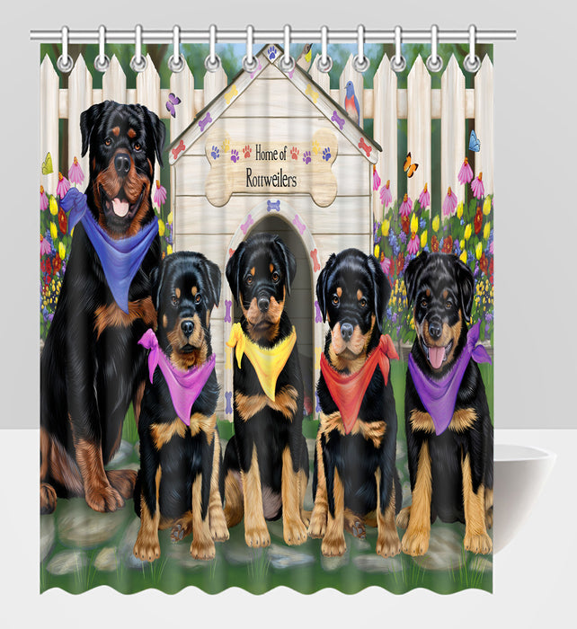 Spring Dog House Rottweiler Dogs Shower Curtain