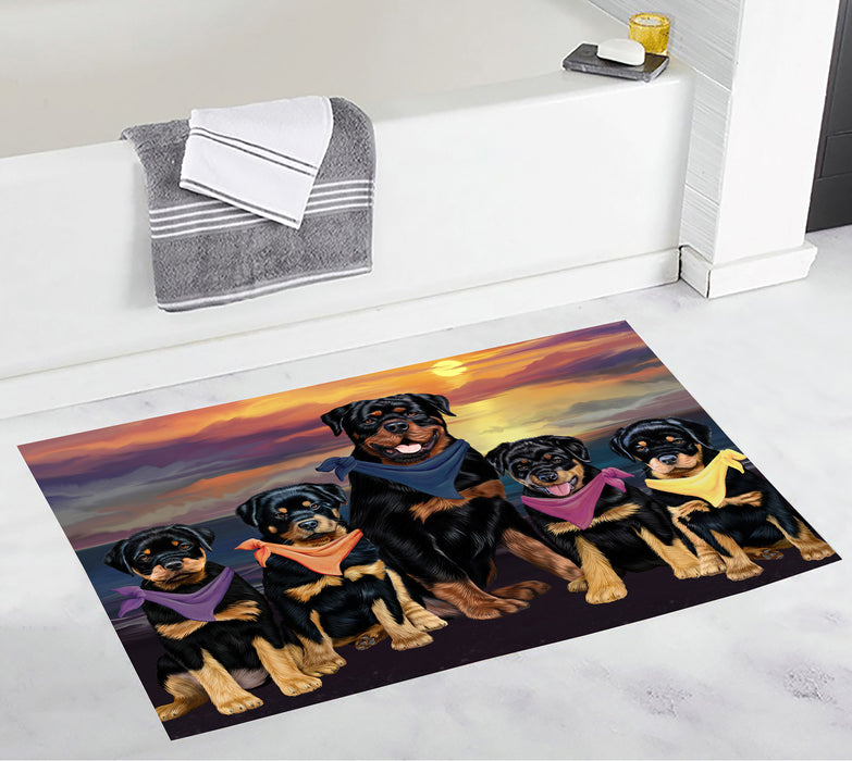 Family Sunset Portrait Rottweiler Dogs Bath Mat