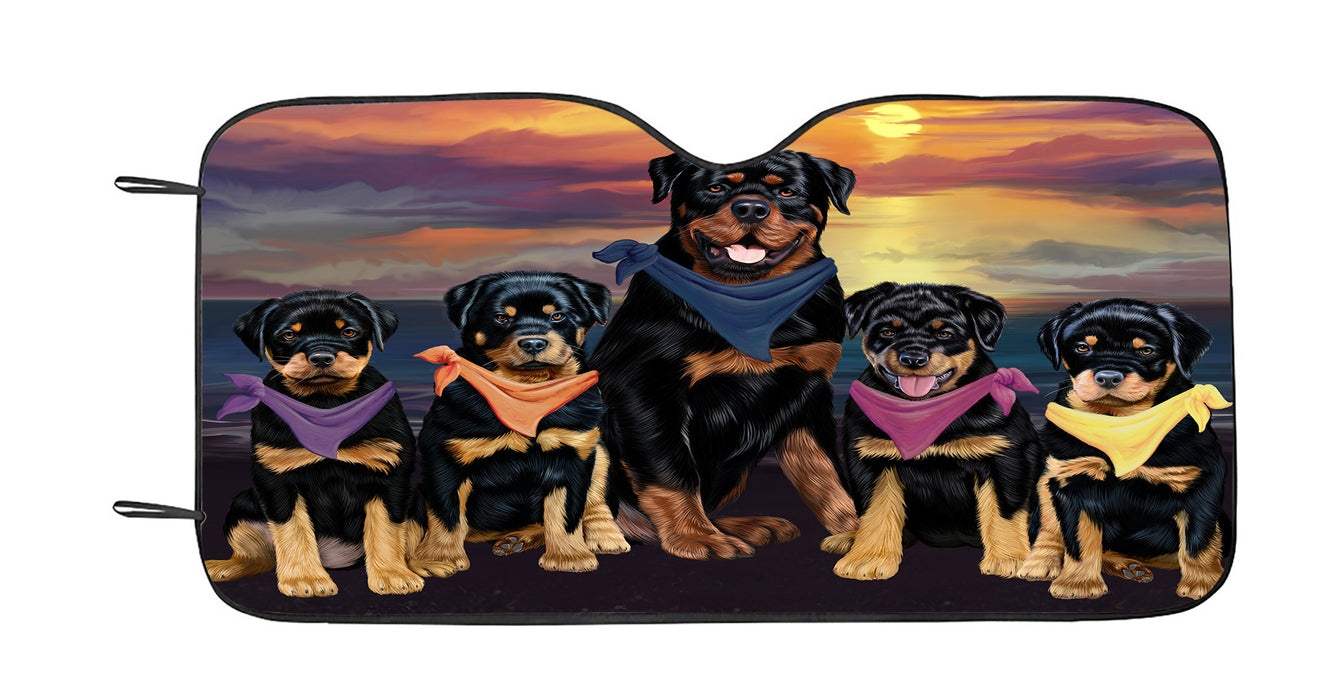Family Sunset Portrait Rottweiler Dogs Car Sun Shade
