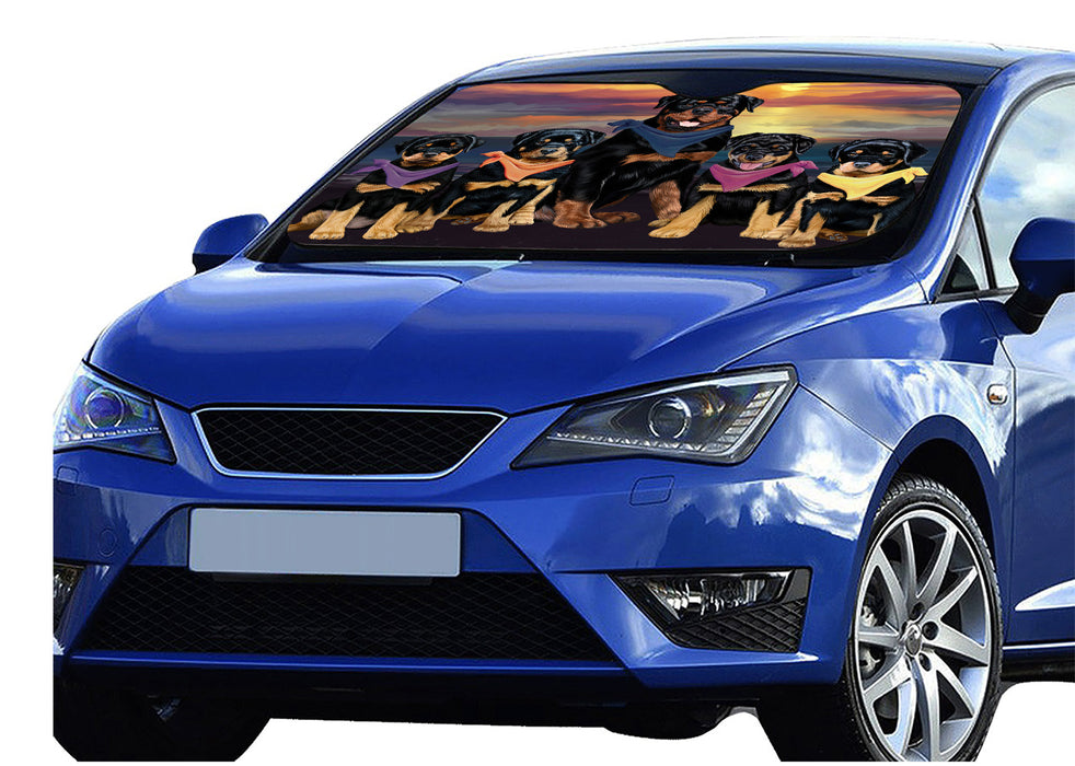 Family Sunset Portrait Rottweiler Dogs Car Sun Shade