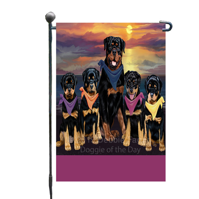 Personalized Family Sunset Portrait Rottweiler Dogs Custom Garden Flags GFLG-DOTD-A60624
