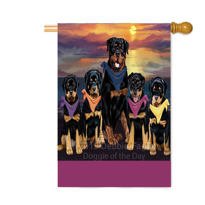 Personalized Family Sunset Portrait Rottweiler Dogs Custom House Flag FLG-DOTD-A60680