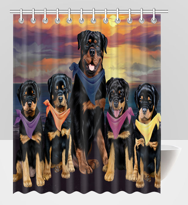 Family Sunset Portrait Rottweiler Dogs Shower Curtain