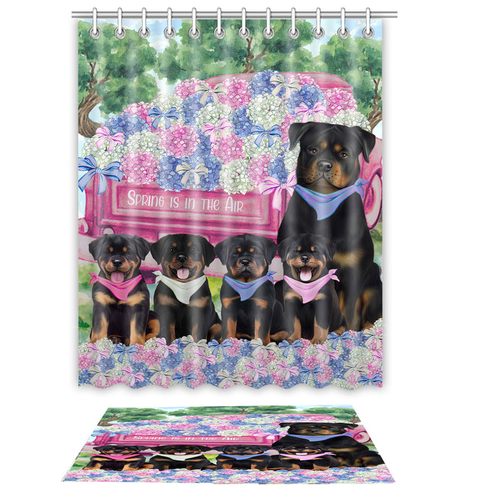 Rottweiler Shower Curtain with Bath Mat Combo: Curtains with hooks and Rug Set Bathroom Decor, Custom, Explore a Variety of Designs, Personalized, Pet Gift for Dog Lovers