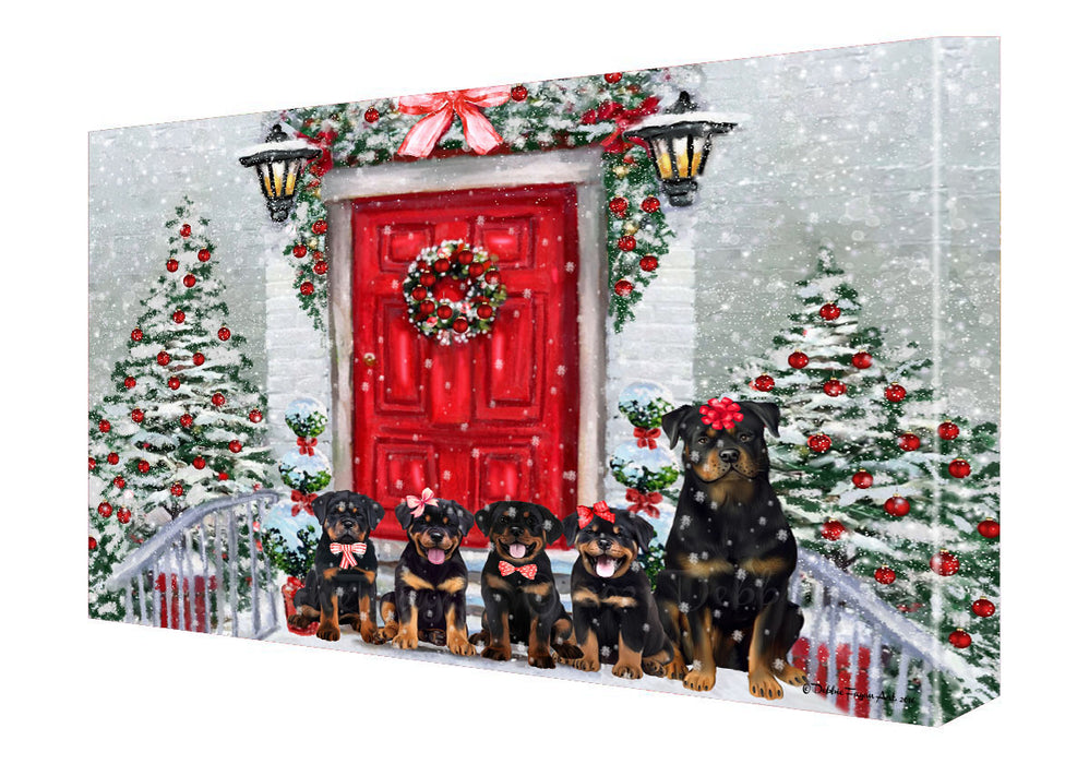 Christmas Holiday Welcome Rottweiler Dogs Canvas Wall Art - Premium Quality Ready to Hang Room Decor Wall Art Canvas - Unique Animal Printed Digital Painting for Decoration