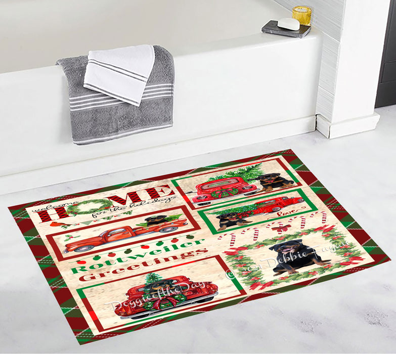 Welcome Home for Christmas Holidays Rottweiler Dogs Bathroom Rugs with Non Slip Soft Bath Mat for Tub BRUG54448
