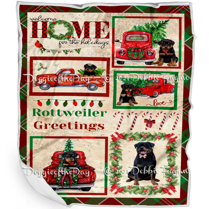 Welcome Home for Christmas Holidays Rottweiler Dogs Blanket BLNKT72121