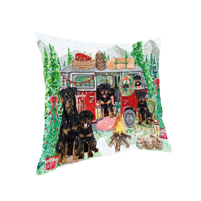 Christmas Time Camping with Rottweiler Dogs Pillow with Top Quality High-Resolution Images - Ultra Soft Pet Pillows for Sleeping - Reversible & Comfort - Ideal Gift for Dog Lover - Cushion for Sofa Couch Bed - 100% Polyester